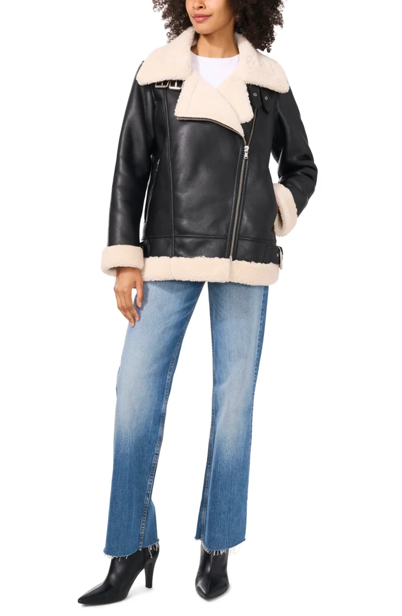 Faux Leather Bomber Jacket for Women