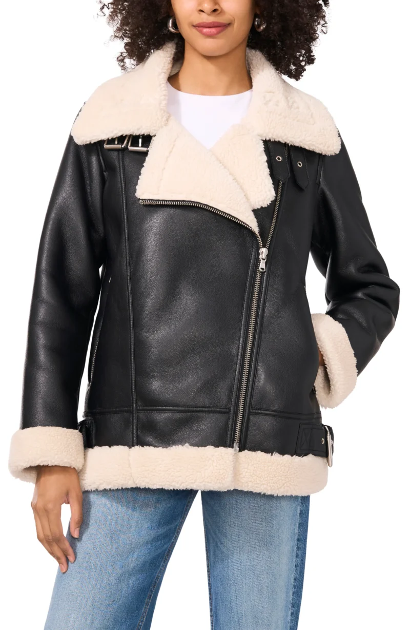 Faux Leather Bomber Jacket for Women