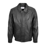 Mens Black Mirage Leather Bomber Jacket