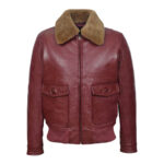 Mens Maroon Aviator Jet Fighter Bomber Leather Jacket