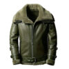Mens Double Collar Green RAF Bomber Shearling Jacket