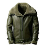 Mens Double Collar Green RAF Bomber Shearling Jacket