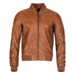 Mens Tan Arcane Leather Bomber Jacket