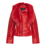 Womens Tara Calf Red Fur Red Leather Jacket