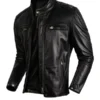 Mens Casual Black Leather Cafe Racer Jacket