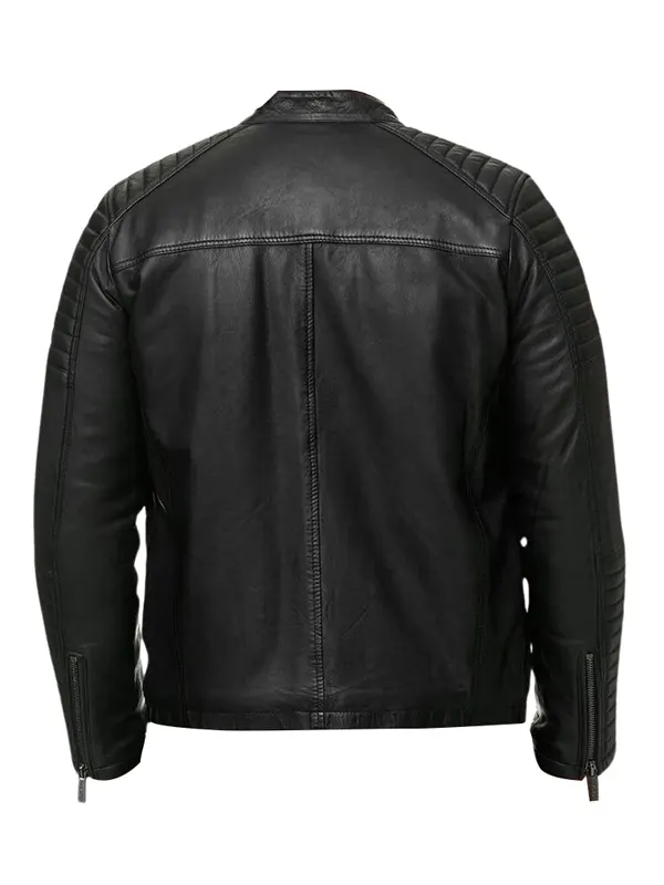 Men Quilted Biker Black Jacket