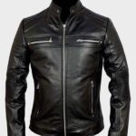 Black cafe racer biker leather jacket for men