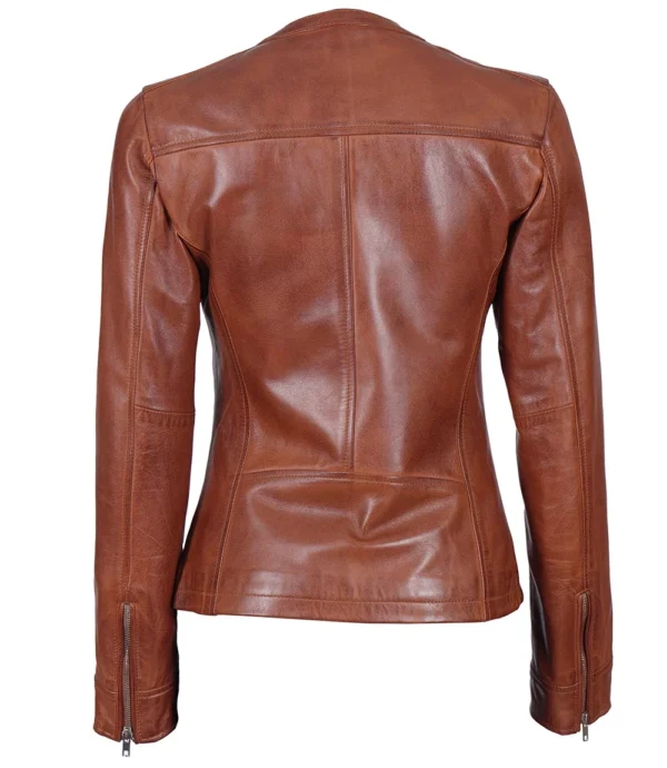 Womens Brown Cafe Racer Leather Jacket