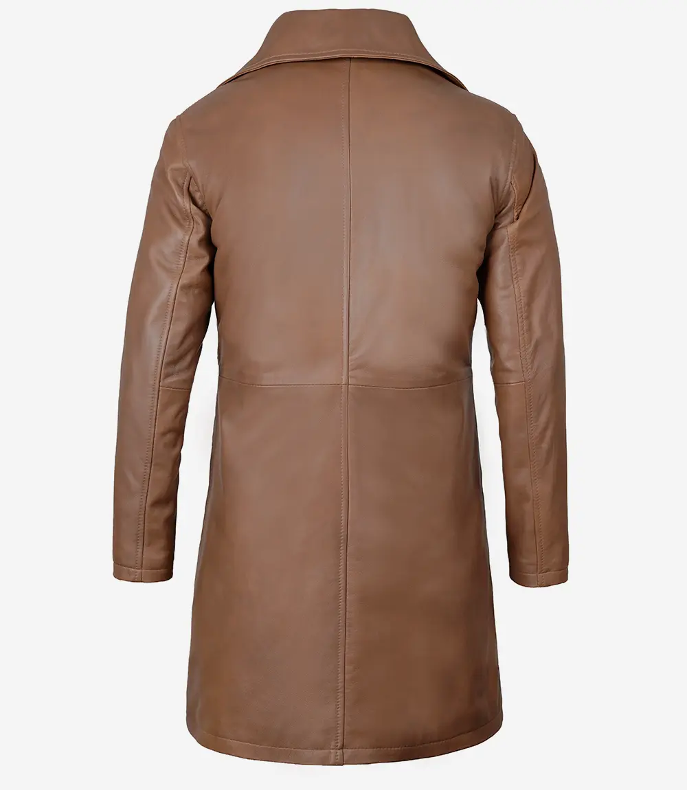 Mens Lambskin Leather Brown Coat - 3/4 Length