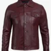 Men Real Lambskin Leather Burgundy Trucker Jacket