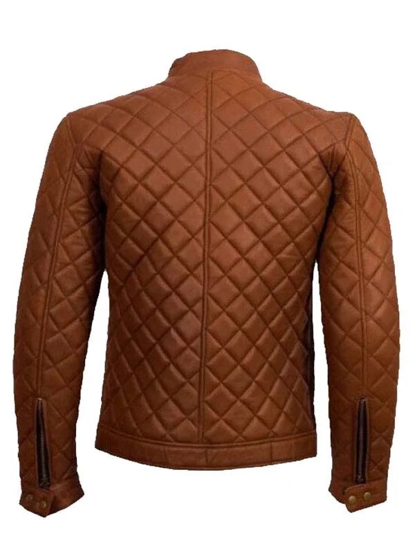 Mens Cafe Racer Quilted Brown Jacket