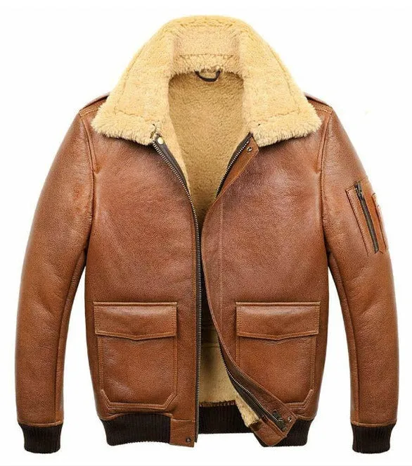 Mens Aviator Camel A2 Shearling Bomber Leather Jacket