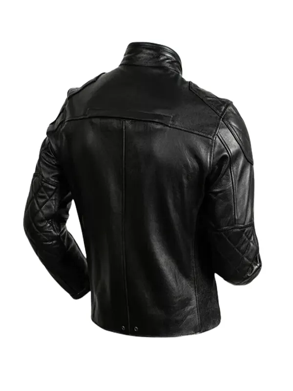 Mens Casual Black Leather Cafe Racer Jacket
