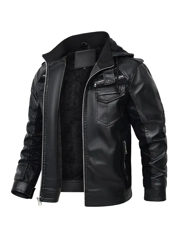 Mens Fred Black Hooded Leather Jacket