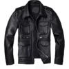 Classic Style Real Black Leather Field Jacket