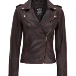 Womens Asymmetrical Moto Jacket Brown Leather Edition