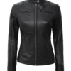 Womens Black Lambskin Motorcycle Jacket Dodge Edition