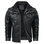 Mens Fred Black Hooded Leather Jacket