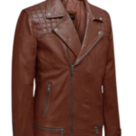 Tan leather motorcycle jacket for men