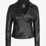 Womens Sleek Black Leather Moto Biker Jacket