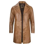 Mens Real Leather Camel Brown Car Coat