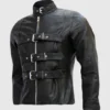 Trench Look Belted Mens Black Leather Jacket