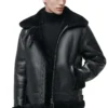 Men Aviator Black Leather Jacket