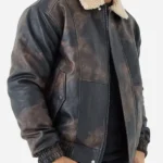 Mens Distressed Brown Fur Collar Jacket