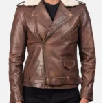 Mens Motorcycle Brown Leather Jacket