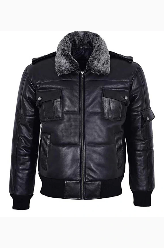 Mens PILOT 8 Black Bomber Leather Jacket