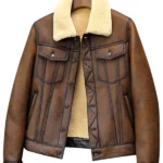 Mens Trucker Brown Leather Shearling Jacket