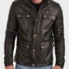 Mens Black Biker Leather Four Pockets Jacket