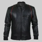 Drake Mens Black Bomber Moto Leather Jacket