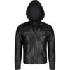 Mens Black Slim Fit Leather Jacket With Hood