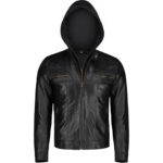 Mens Black Slim Fit Leather Jacket With Hood