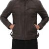 Men’s Four Pocket Brown Leather Biker Jacket