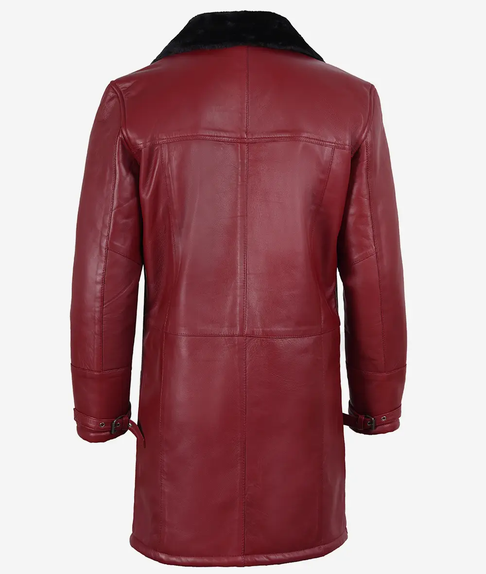 Men's Maroon Shearling Leather Fur Coat