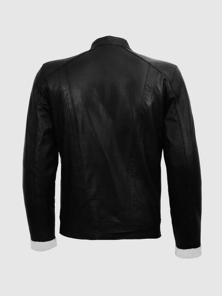 Men Black And White Leather Motorcycle Jacket
