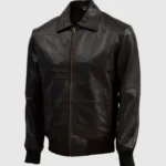 Men Black Sheep Leather Bomber Jacket