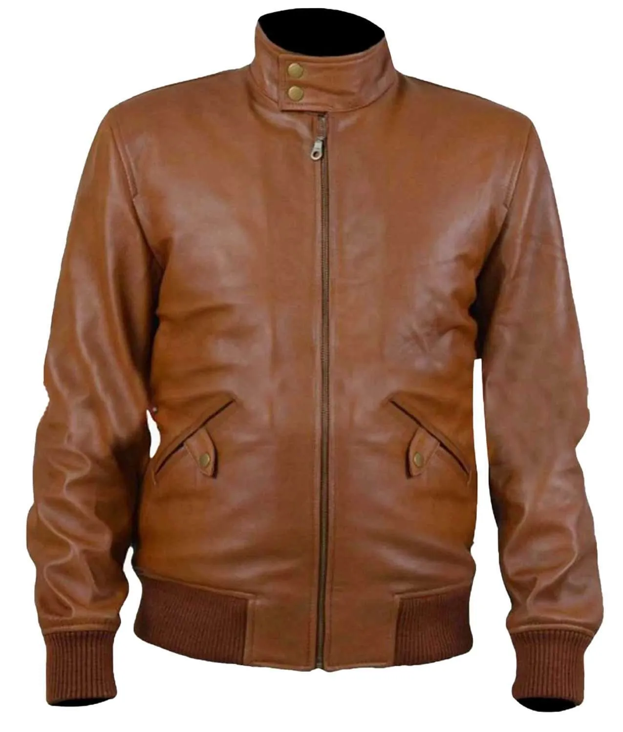 Tan Leather Bomber Jacket Men