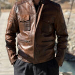 Men’s Slim fit Motorcycle Brown Leather Jacket