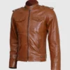Mens Tan Biker Leather Jacket