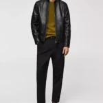 Mens Black Biker Leather Zip Up Jacket