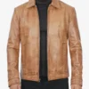 Men’s Vintage Inspired Brown Leather Jacket Classic Shirt Collar