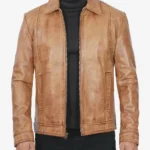 Men’s Vintage Inspired Brown Leather Jacket Classic Shirt Collar