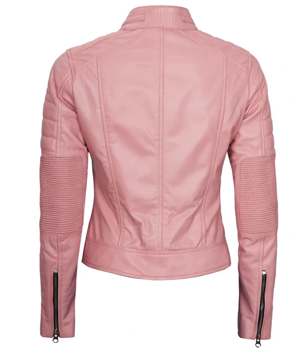 Womens Pink Leather Cafe Racer Jacket