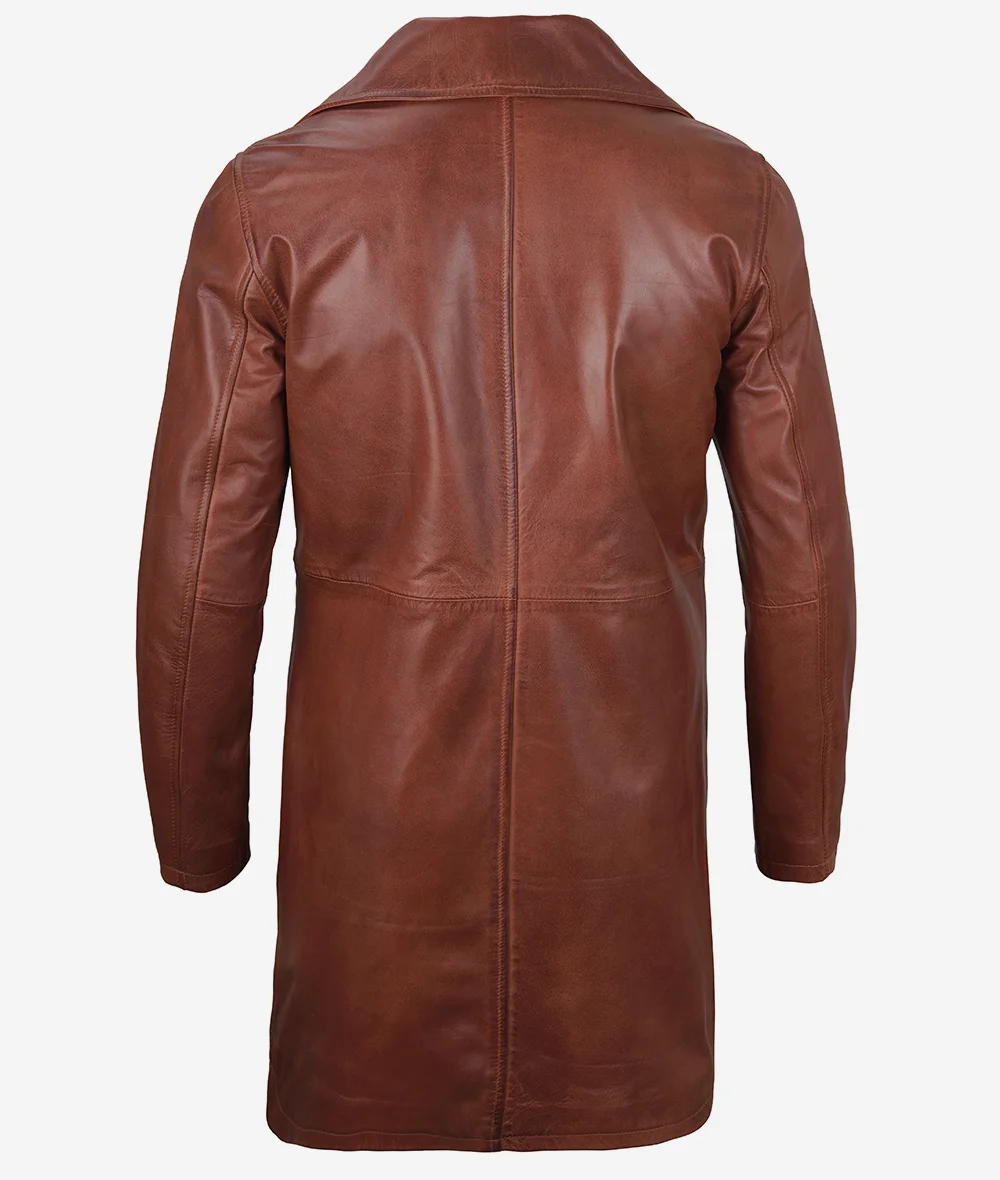 Mens Brown Real Leather Cognac Car Coat