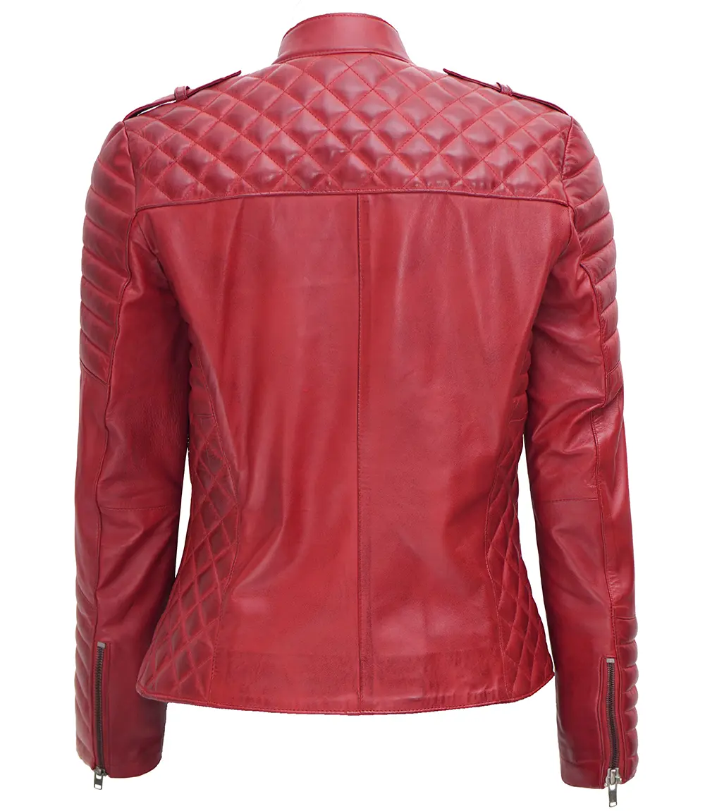 Womens Red Asymmetrical Biker Leather Jacket