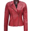 Womens Red Asymmetrical Biker Leather Jacket