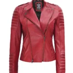 Womens Red Asymmetrical Biker Leather Jacket